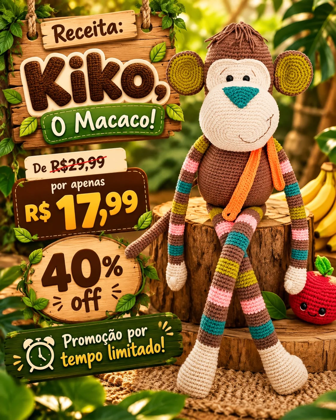 Oferta da receita do Kiko, o Macaco, de R$ 29,99 por R$ 17,99 com 40% de desconto